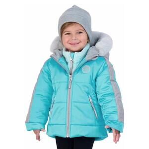 Gerry Kids'  Size 2T Puffer Systems Jacket Capri/Teal Faux Fur Trim 3Pc Hat #X